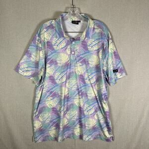 Sunday Swagger Polo Mens XL Floral Abstract Colorful Flamingo Tropical Golf EUC